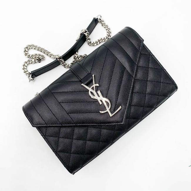 Saint Laurent Envelope Small Ysl Monogram Satchel Black Leather Shoulder Bag