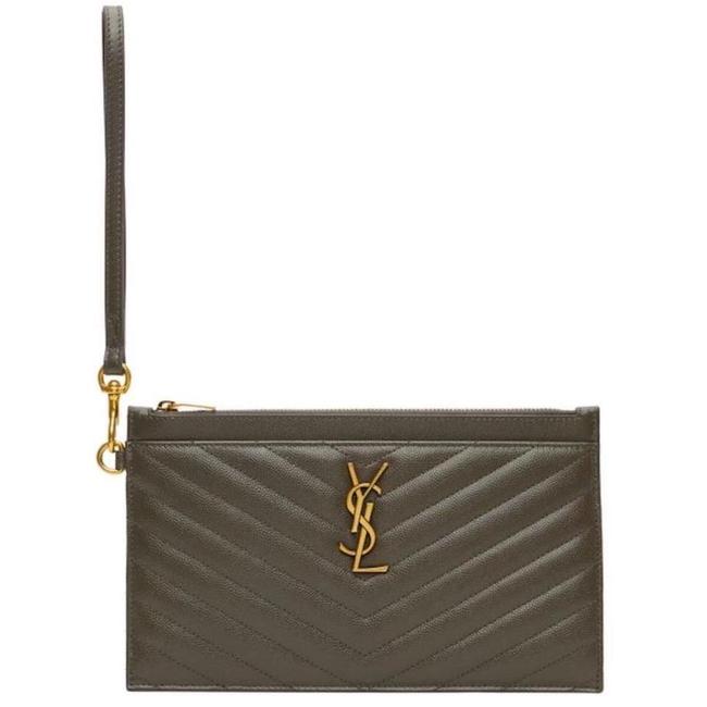 Saint Laurent Envelope Zip Pouch Ysl Monogram Tote Pebble Leather Wristlet
