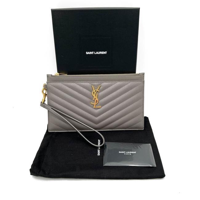 Saint Laurent Envelope Zip Pouch Ysl Monogram Tote Pebble Leather Wristlet