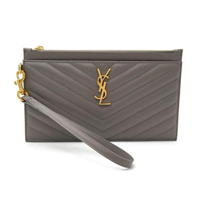 Saint Laurent Envelope Zip Pouch Ysl Monogram Tote Pebble Leather Wristlet