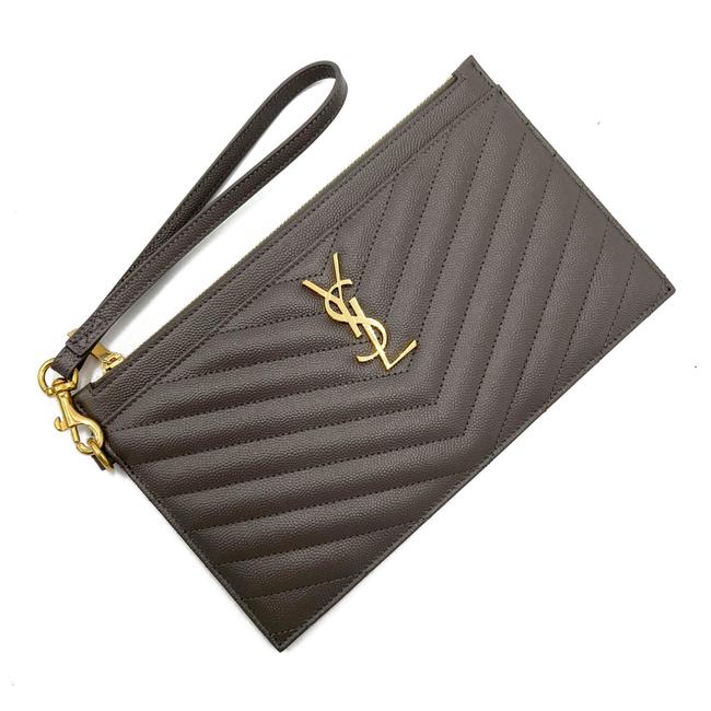 Saint Laurent Envelope Zip Pouch Ysl Monogram Tote Pebble Leather Wristlet