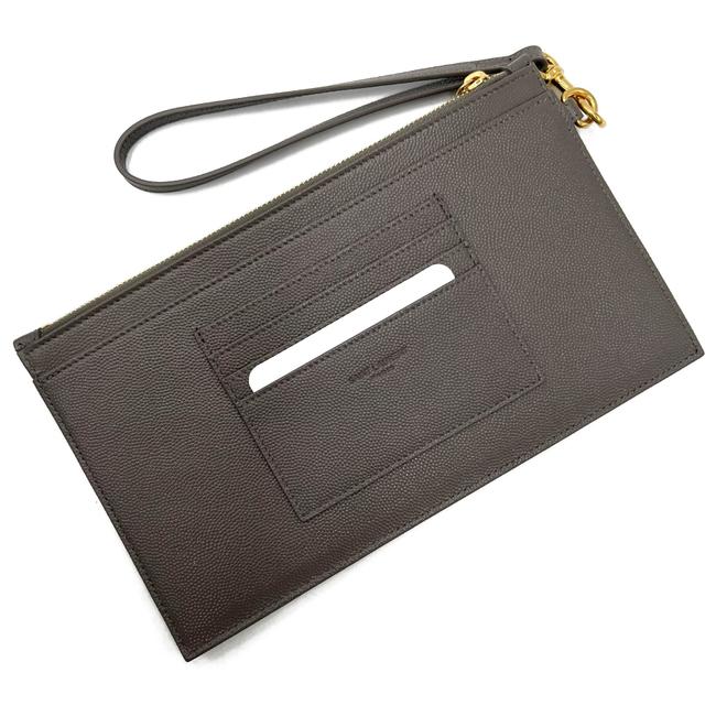 Saint Laurent Envelope Zip Pouch Ysl Monogram Tote Pebble Leather Wristlet
