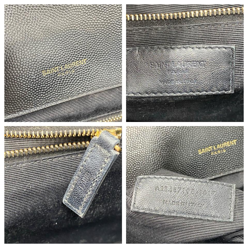 Saint Laurent Grain De Poudre Matelasse Chevron Large Monogram Black Leather Satchel