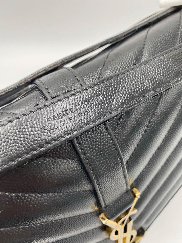 Saint Laurent Grain De Poudre Matelasse Chevron Large Monogram Black Leather Satchel