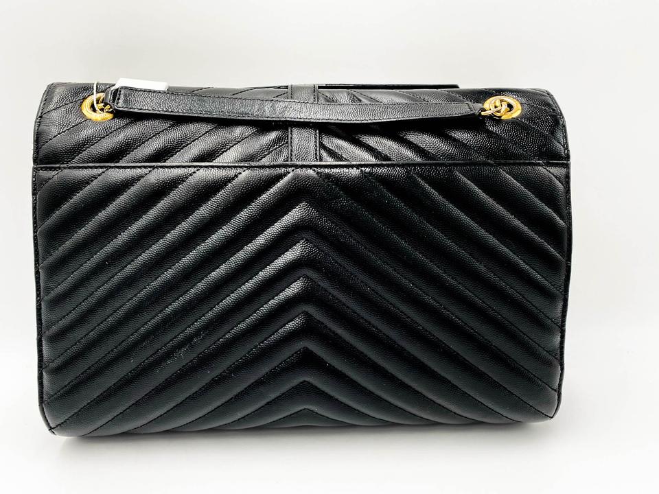 Saint Laurent Grain De Poudre Matelasse Chevron Large Monogram Black Leather Satchel