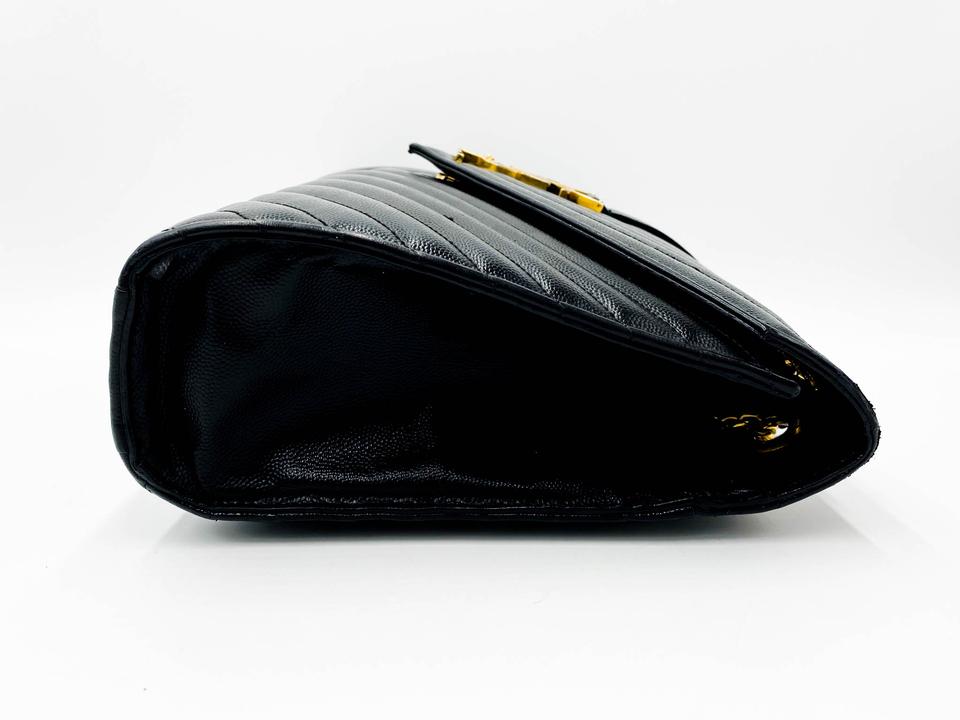 Saint Laurent Grain De Poudre Matelasse Chevron Large Monogram Black Leather Satchel