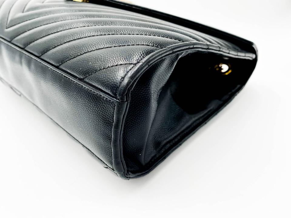 Saint Laurent Grain De Poudre Matelasse Chevron Large Monogram Black Leather Satchel
