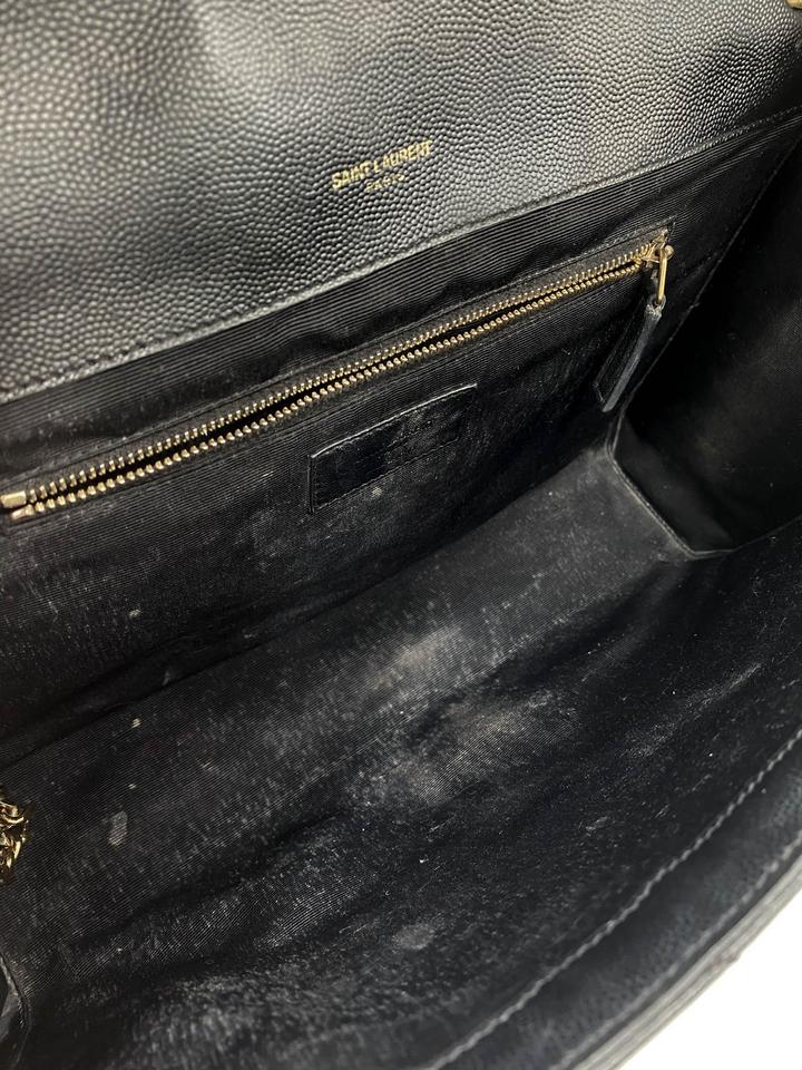 Saint Laurent Grain De Poudre Matelasse Chevron Large Monogram Black Leather Satchel