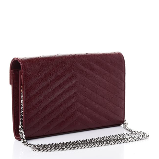 Saint Laurent Chain Wallet Grain De Poudre Matelasse Chevron Monogram Rouge Legion Red Leather Shoulder Bag