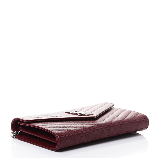 Saint Laurent Chain Wallet Grain De Poudre Matelasse Chevron Monogram Rouge Legion Red Leather Shoulder Bag
