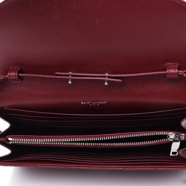 Saint Laurent Chain Wallet Grain De Poudre Matelasse Chevron Monogram Rouge Legion Red Leather Shoulder Bag