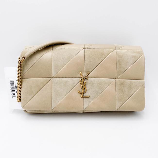 Saint Laurent Jamie Suede Patchwork Monogram Medium Baguette Sea Salt Beige Lambskin Leather Shoulder Bag