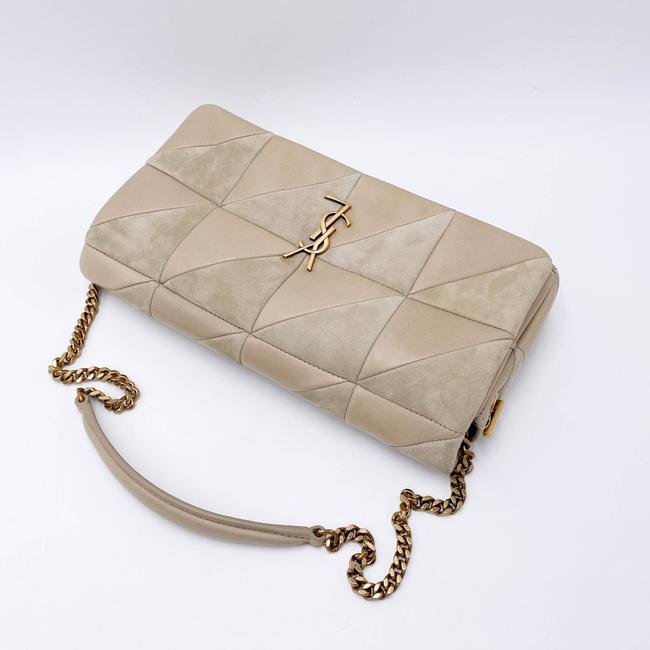 Saint Laurent Jamie Suede Patchwork Monogram Medium Baguette Sea Salt Beige Lambskin Leather Shoulder Bag
