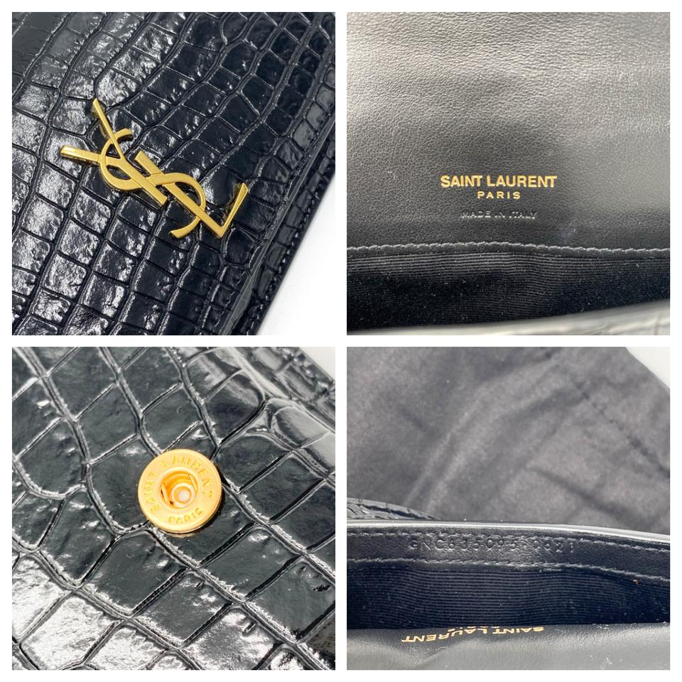 Saint Laurent Kate Monogram Croc-effect Phone Holder Black Leather Cross Body Bag