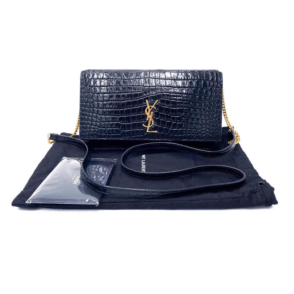 Saint Laurent Kate Monogram Croc-effect Phone Holder Black Leather Cross Body Bag