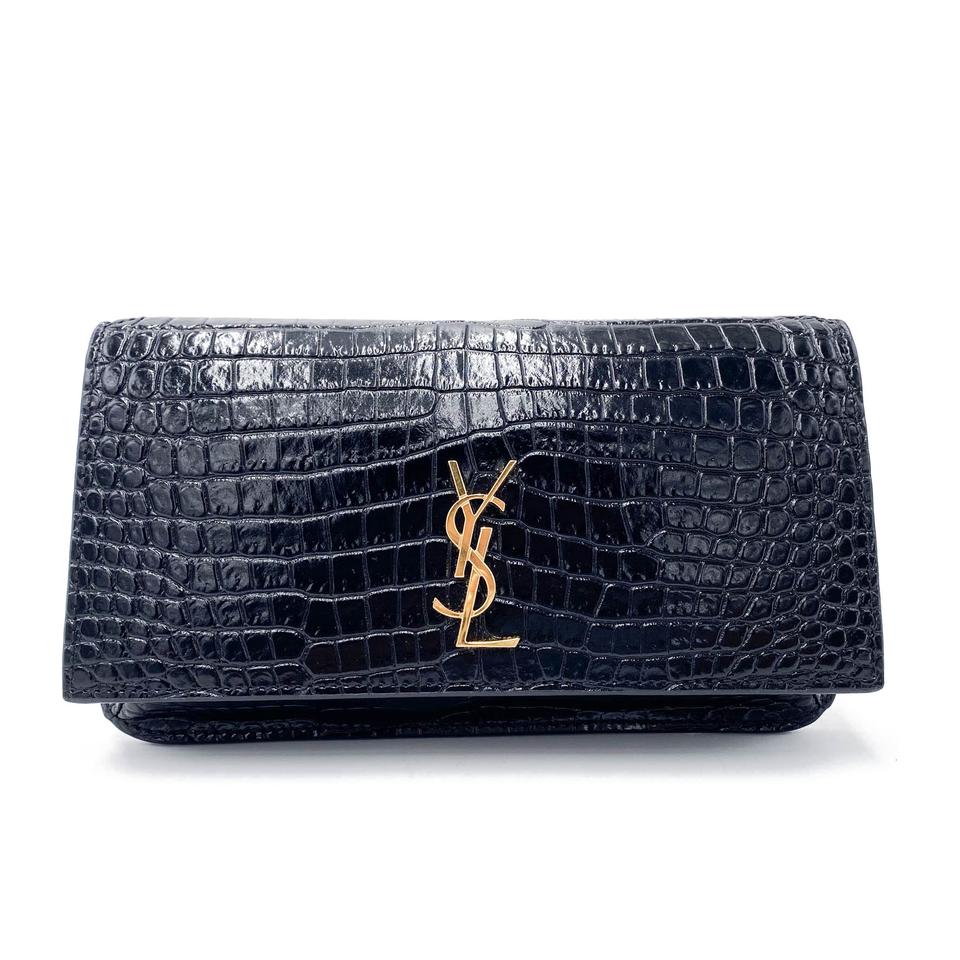 Saint Laurent Kate Monogram Croc-effect Phone Holder Black Leather Cross Body Bag