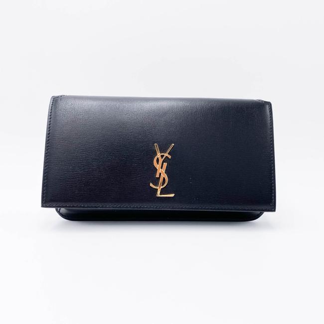Saint Laurent Kate Ysl Monogram Phone Holder with Strap In Smooth Black Leather Cross Body Bag