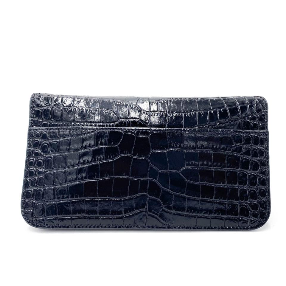 Saint Laurent Kate Monogram Croc-effect Phone Holder Black Leather Cross Body Bag