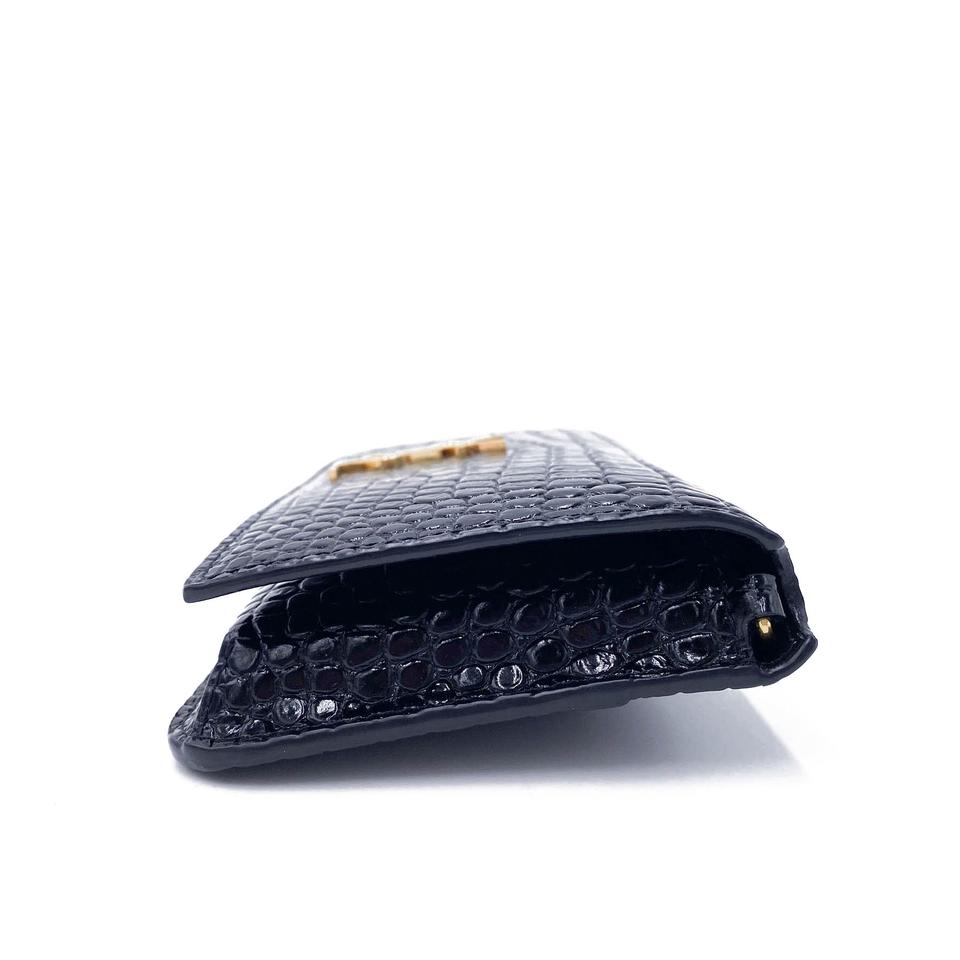 Saint Laurent Kate Monogram Croc-effect Phone Holder Black Leather Cross Body Bag