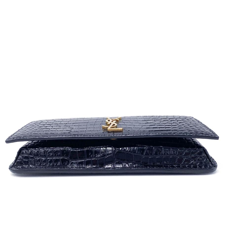 Saint Laurent Kate Monogram Croc-effect Phone Holder Black Leather Cross Body Bag