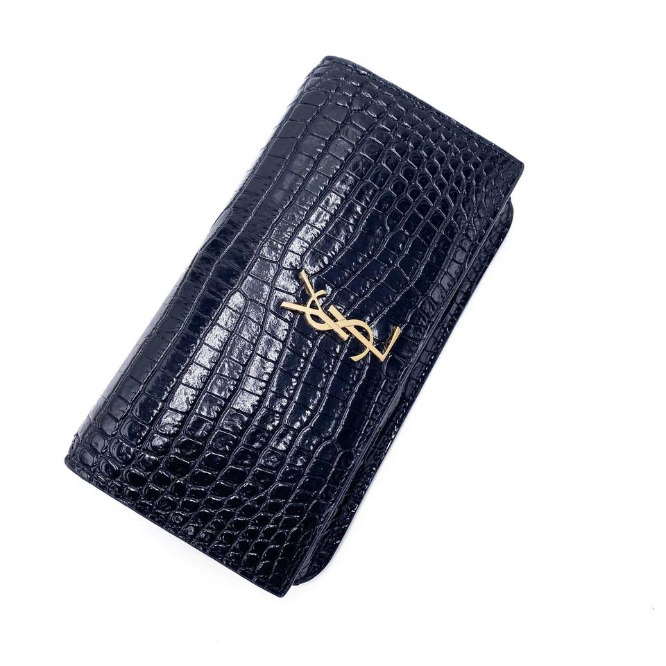 Saint Laurent Kate Monogram Croc-effect Phone Holder Black Leather Cross Body Bag