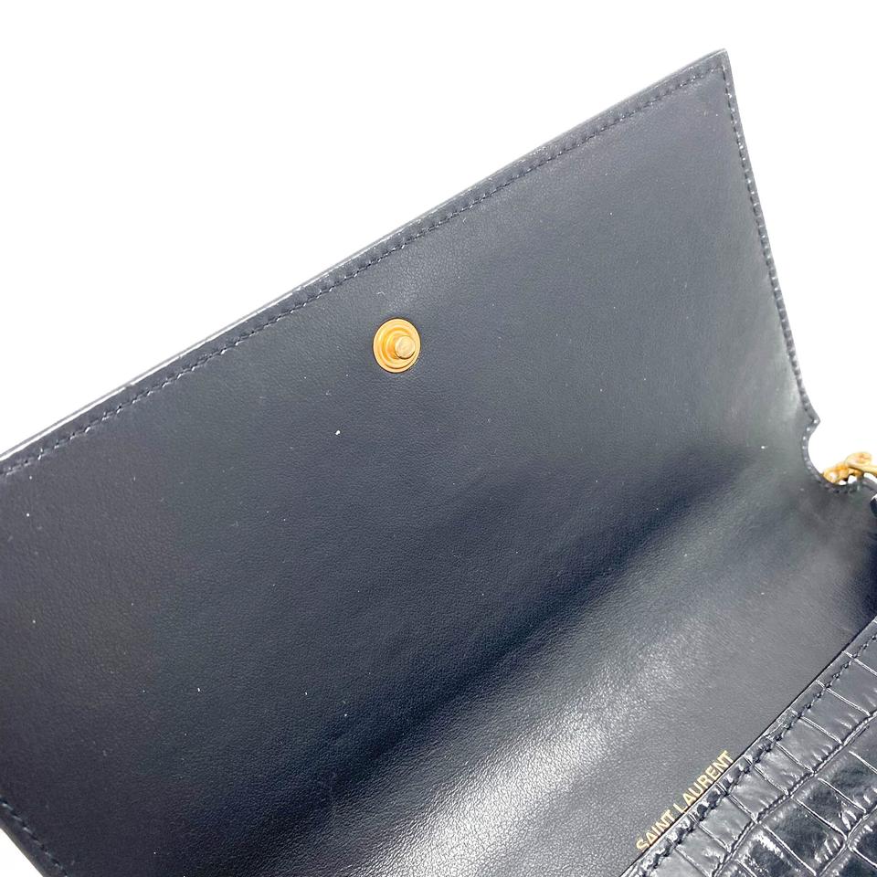 Saint Laurent Kate Monogram Croc-effect Phone Holder Black Leather Cross Body Bag