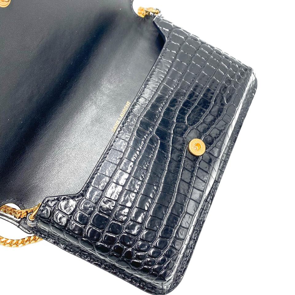 Saint Laurent Kate Monogram Croc-effect Phone Holder Black Leather Cross Body Bag
