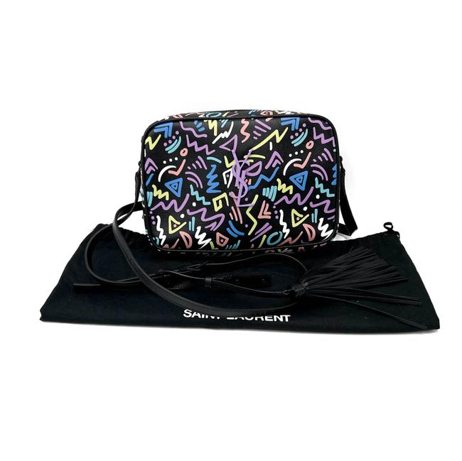 Saint Laurent Lou Camera Graffiti Grain De Poudre Medium Monogram Multicolor Graphic Print Black Leather Cross Body Bag