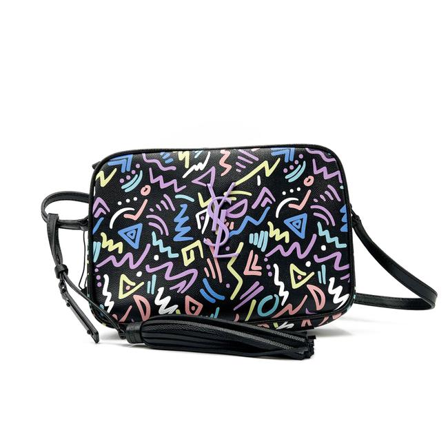 Saint Laurent Lou Camera Graffiti Grain De Poudre Medium Monogram Multicolor Graphic Print Black Leather Cross Body Bag