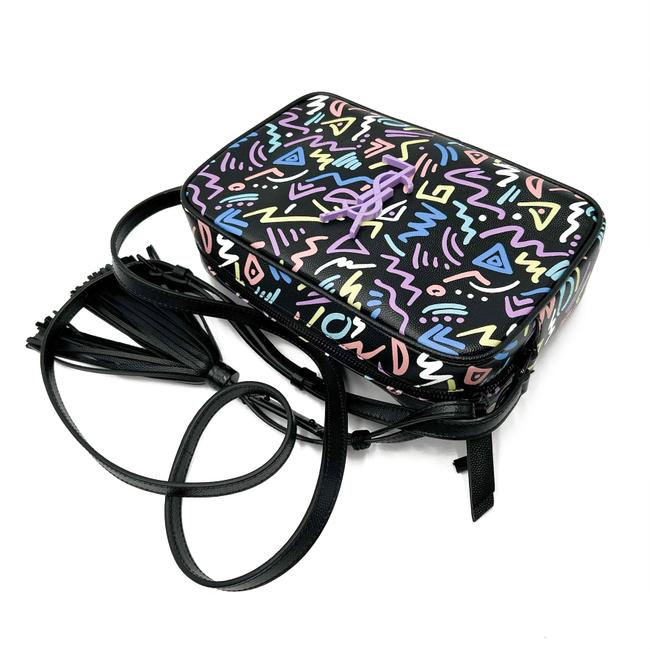 Saint Laurent Lou Camera Graffiti Grain De Poudre Medium Monogram Multicolor Graphic Print Black Leather Cross Body Bag