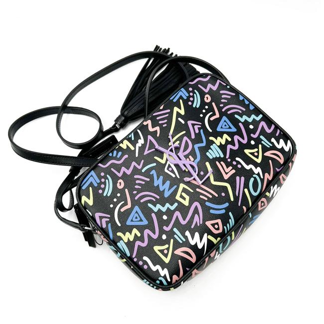 Saint Laurent Lou Camera Graffiti Grain De Poudre Medium Monogram Multicolor Graphic Print Black Leather Cross Body Bag