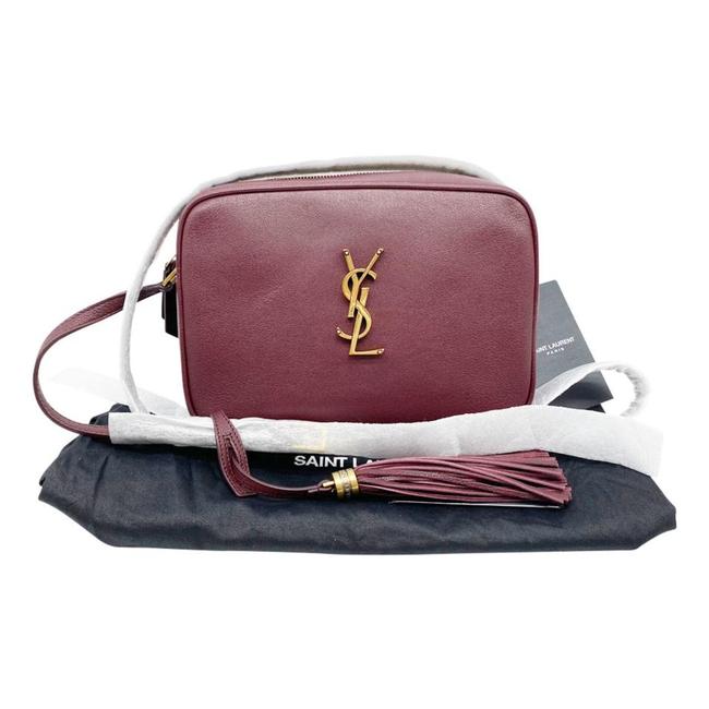 Saint Laurent Lou Camera Medium Smooth Monogram Burgundy Red Leather Cross Body Bag