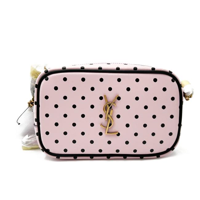Saint Laurent Lou Mini Polka Dot 612563 2q81w 5860 Pink & Black Leather Cross Body Bag