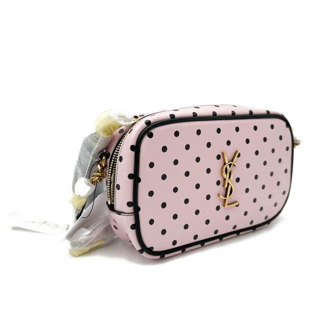 Saint Laurent Lou Mini Polka Dot 612563 2q81w 5860 Pink & Black Leather Cross Body Bag