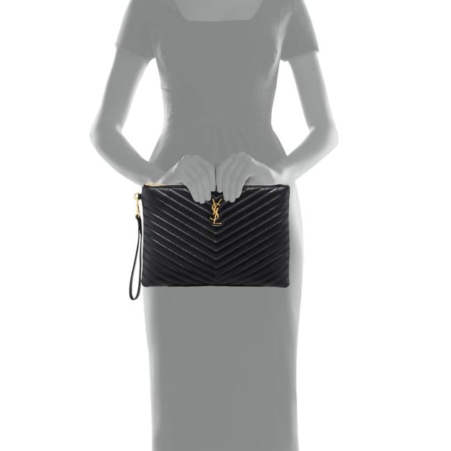 Saint Laurent Lou Monogram Ysl Quilted Pouch Black Leather Wristlet