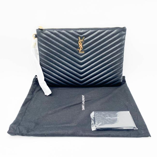 Saint Laurent Lou Monogram Ysl Quilted Pouch Black Leather Wristlet