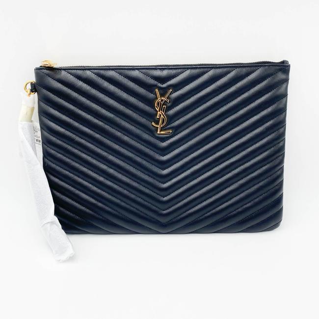 Saint Laurent Lou Monogram Ysl Quilted Pouch Black Leather Wristlet