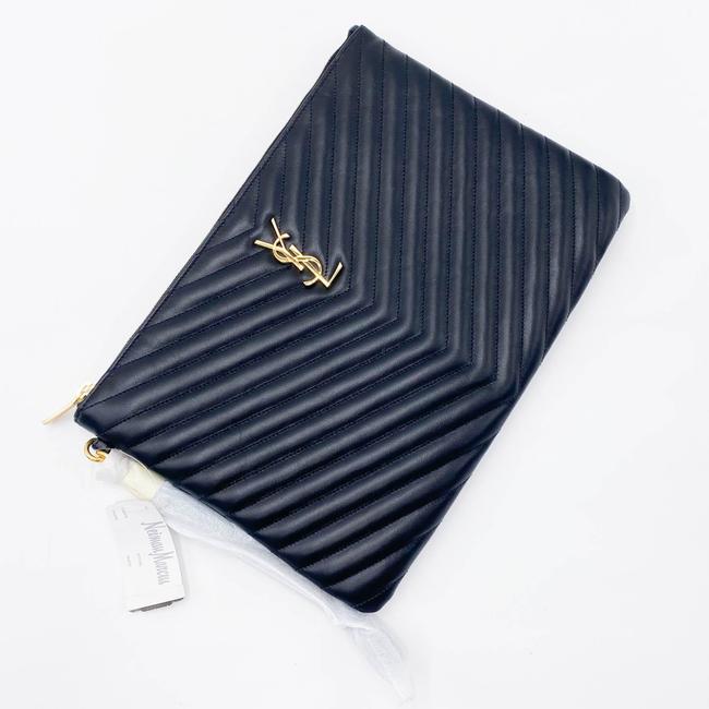 Saint Laurent Lou Monogram Ysl Quilted Pouch Black Leather Wristlet