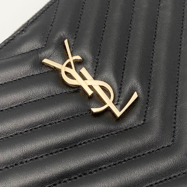Saint Laurent Lou Monogram Ysl Quilted Pouch Black Leather Wristlet