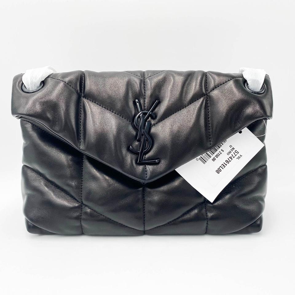 Saint Laurent Lou Small Puffer Lambskin Flap-top Hardware Bhw Black Leather Shoulder Bag