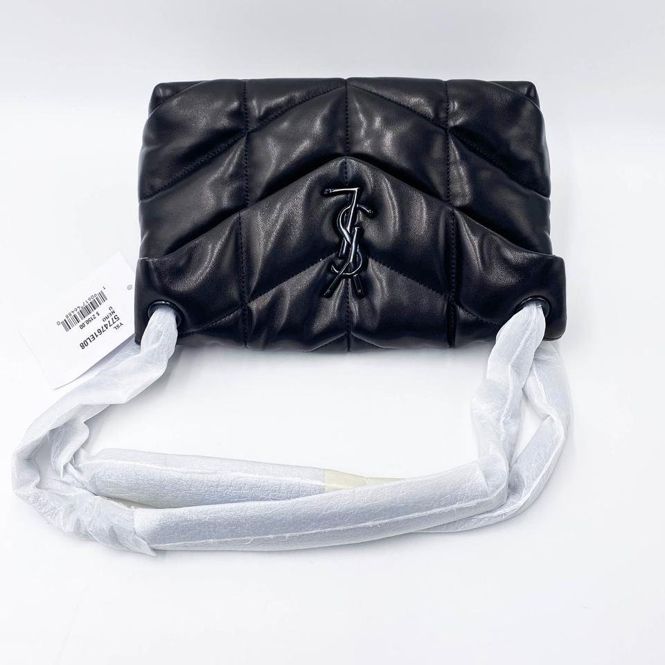 Saint Laurent Lou Small Puffer Lambskin Flap-top Hardware Bhw Black Leather Shoulder Bag