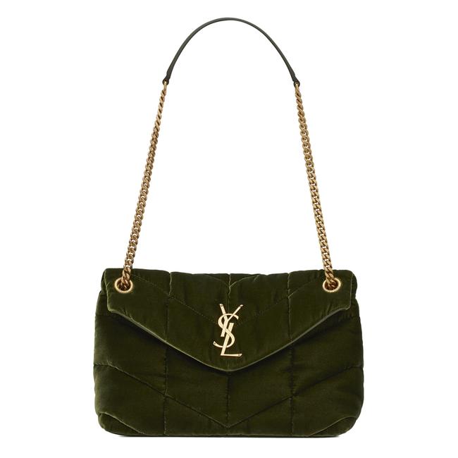 Saint Laurent Lou Small Quilted Puffer 2021 Green Velvet Shoulder Bag
