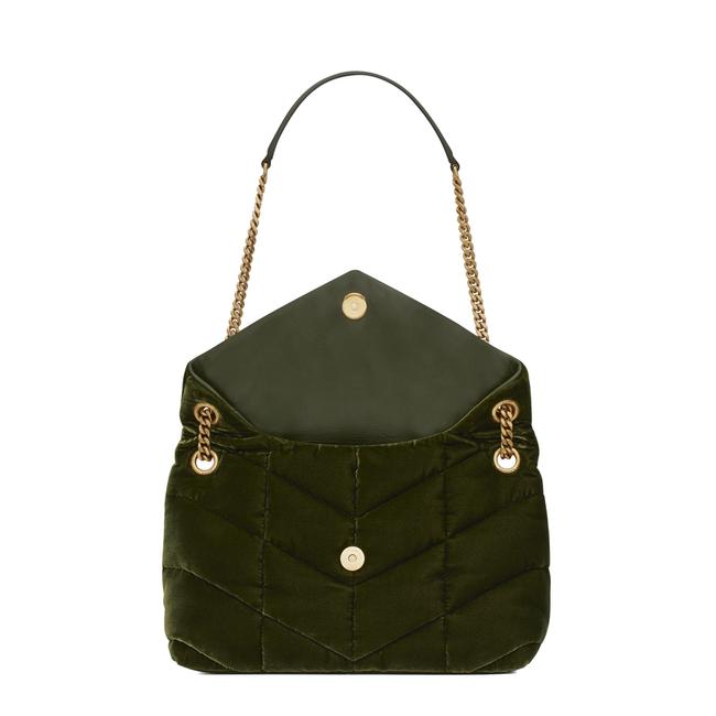 Saint Laurent Lou Small Quilted Puffer 2021 Green Velvet Shoulder Bag