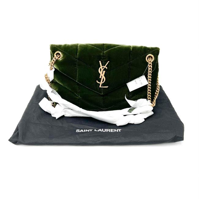Saint Laurent Lou Small Quilted Puffer 2021 Green Velvet Shoulder Bag