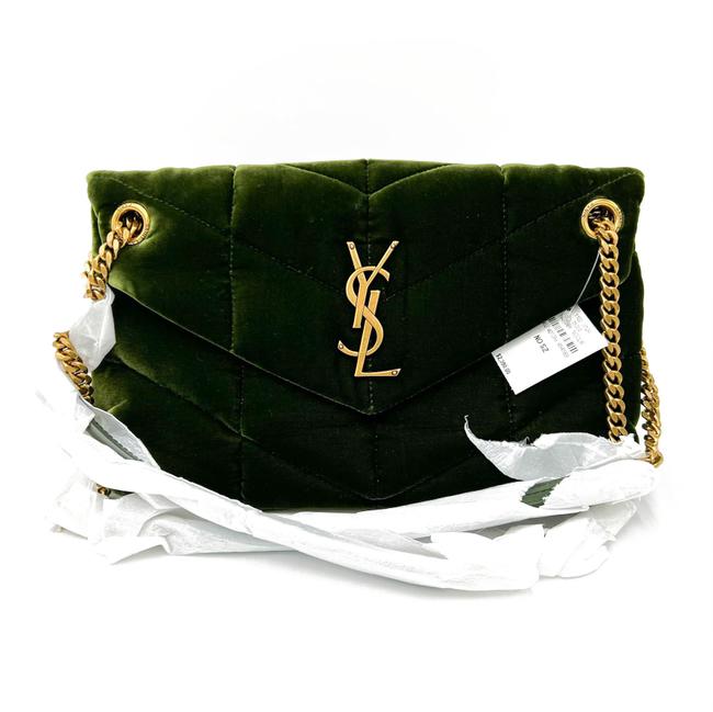 Saint Laurent Lou Small Quilted Puffer 2021 Green Velvet Shoulder Bag