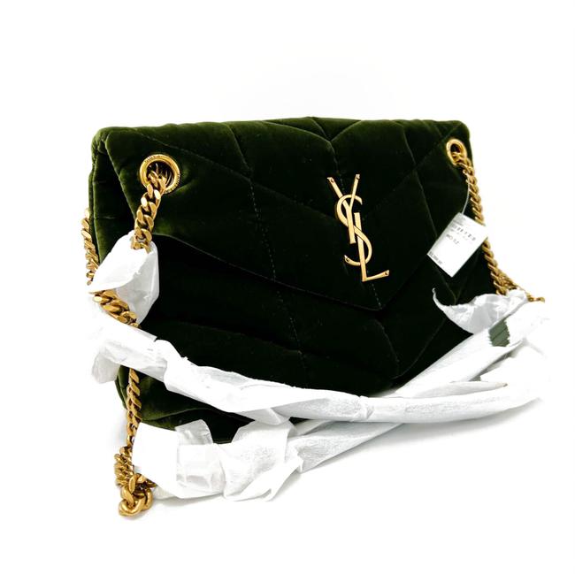 Saint Laurent Lou Small Quilted Puffer 2021 Green Velvet Shoulder Bag