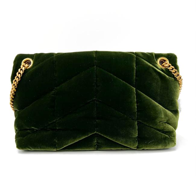 Saint Laurent Lou Small Quilted Puffer 2021 Green Velvet Shoulder Bag