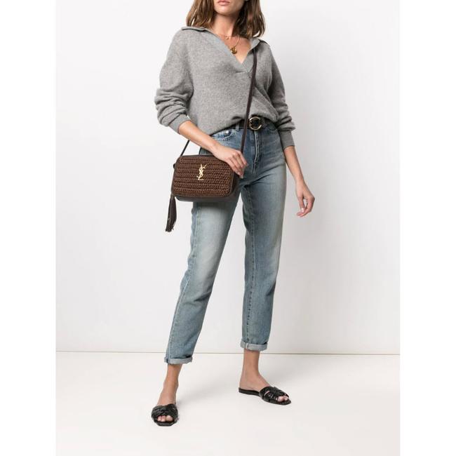 Saint Laurent Loulou Camera Lou Medium Ysl Monogram Raffia Brown Leather Shoulder Bag