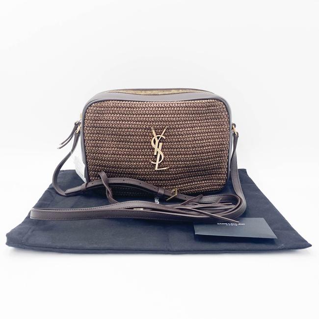 Saint Laurent Loulou Camera Lou Medium Ysl Monogram Raffia Brown Leather Shoulder Bag