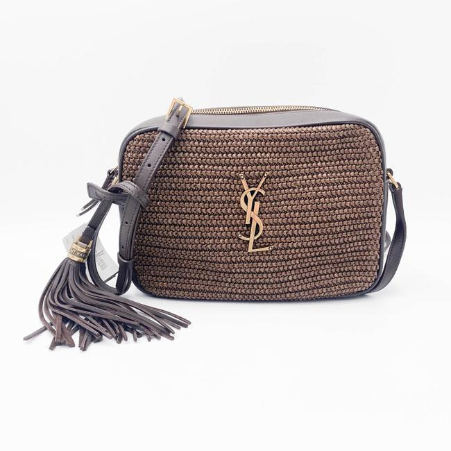 Saint Laurent Loulou Camera Lou Medium Ysl Monogram Raffia Brown Leather Shoulder Bag